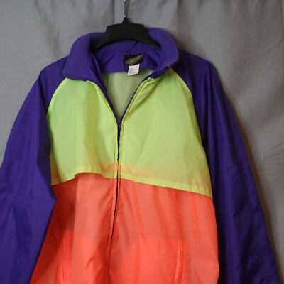 Vtg Color Block Golden Bear Jacket Men XL Neon Windbreaker Running