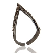 Diamond Round Cut Black Oxidized Sterling Silver Tringle Shape Midi Ring