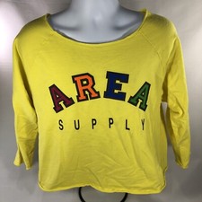 VINTAGE AREA SUPPLY SHIRT WOMENS ONE SIZE YELLOW USA MADE BEACH TEE CROPPED 90s