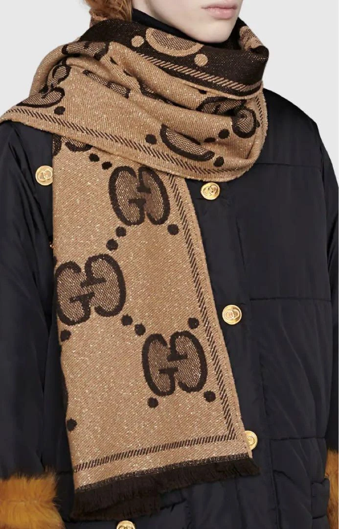 GG Wool Jacquard Scarf in Brown - Gucci