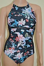 New M&S Secret Slimming™ Black  Floral tie Back Swimsuit Sz UK  12