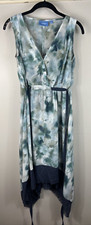 Simply Vera Vera Wang Blue & Green Print Sheer Dress High Low Sides Medium
