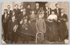 RPPC Musicians Students Band Violins Tuba Trombone c1907 Real Photo Postcard F22