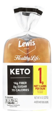 Lewis Bakery KETO Hot Dog Buns 4 Ct, FREE EXPEDITED SHIPPING!