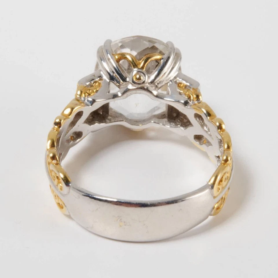 Gems En Vogue 金色 Vermeil 白色黄玉锆石刻面椭圆形声明戒指 7.25 — 第 2/4 张图片