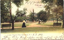 RI Providence Hayward Park, Lady, Man Using Pushmower, Rotograph UDB Posted 1907