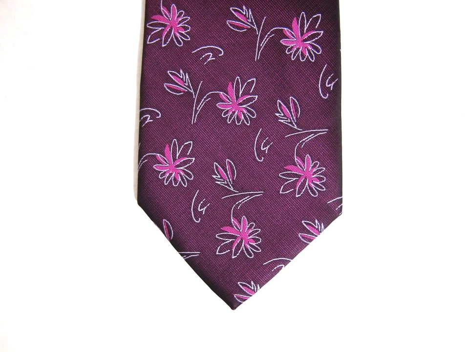 Gravata masculina Jason & Vogue roxa rosa floral 100% seda 60" - Imagem 2 de 4