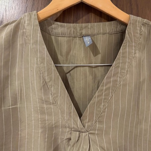 beige striped blouse tunic oversize summer v neck viscose size m - Picture 5 of 8