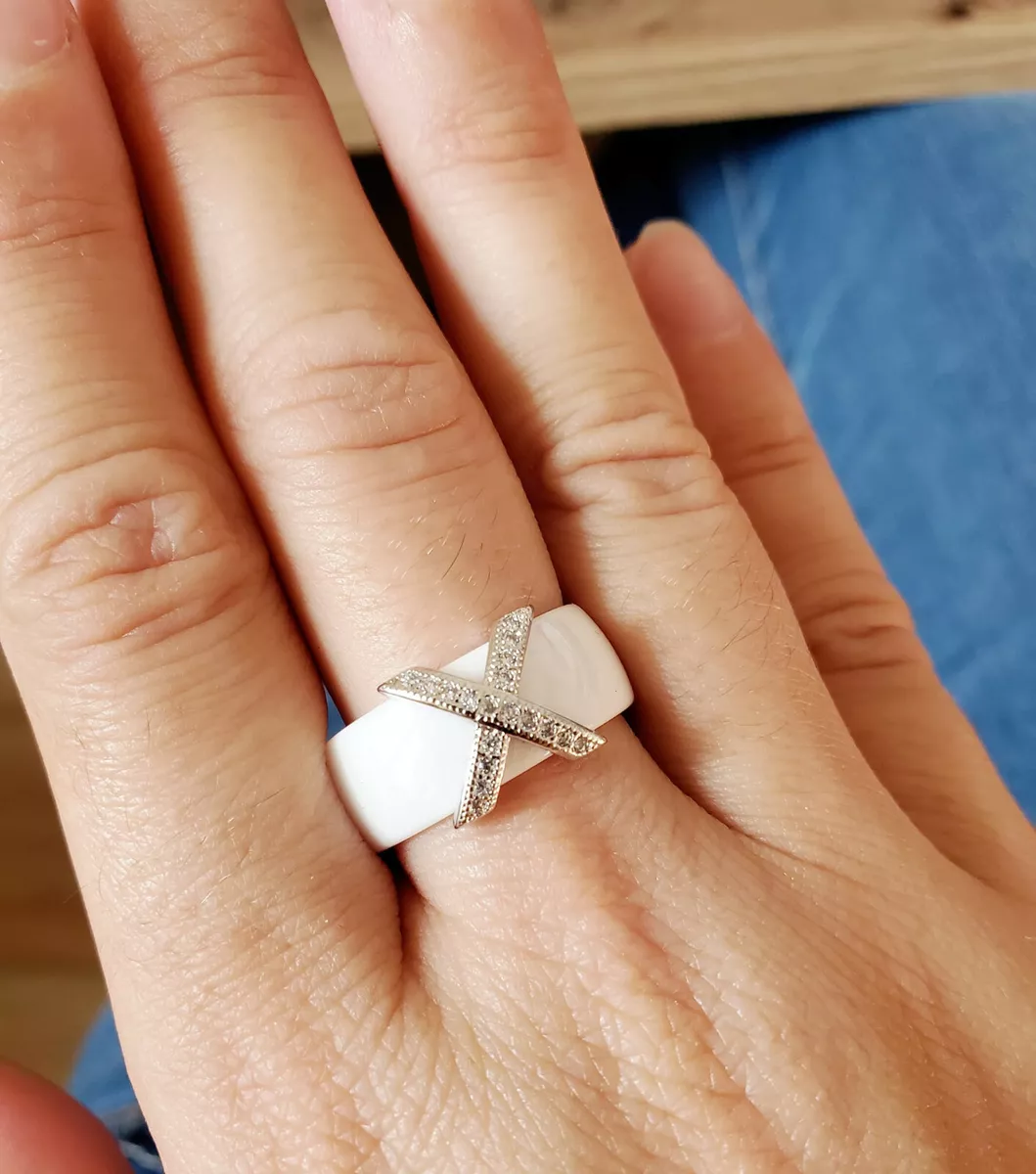Bague anneau c ramique et acier inoxydable blanc argent femme taille 54 USA 7