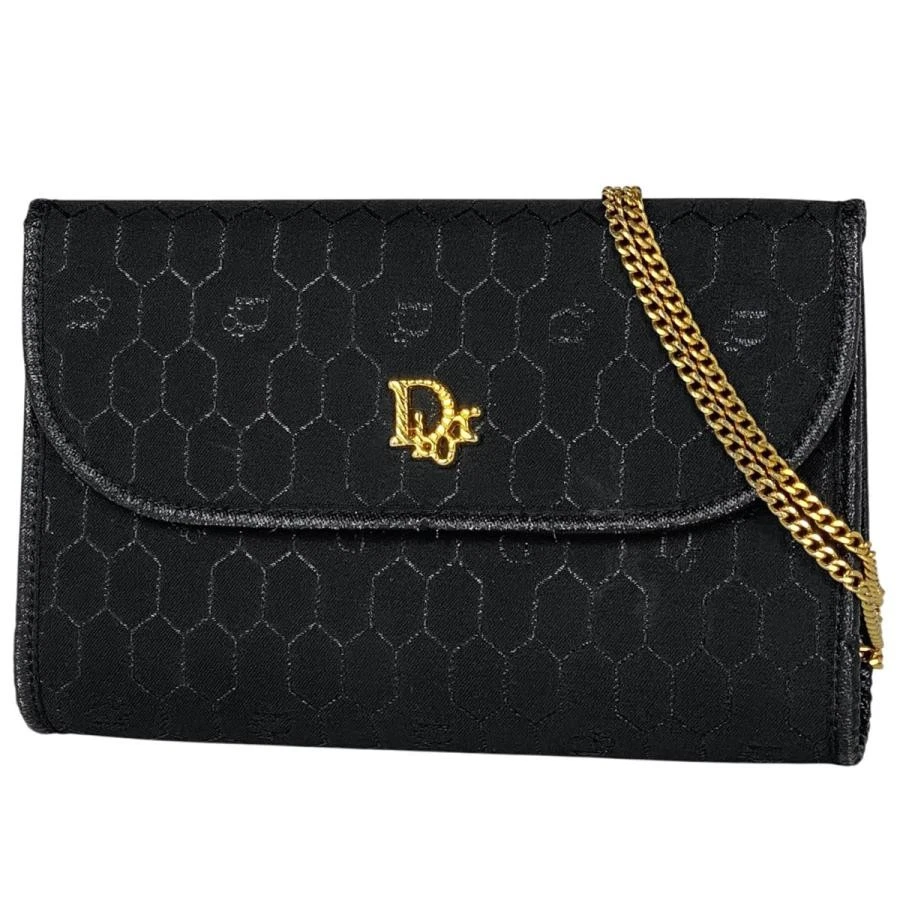 Dior — Dior Honeycomb Pattern Chain 2WAY Canvas Leather Black Shoulder Bag #BS1977