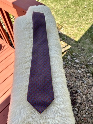 Vintage Coach silk tie burgundy with blue and green repeating pattern