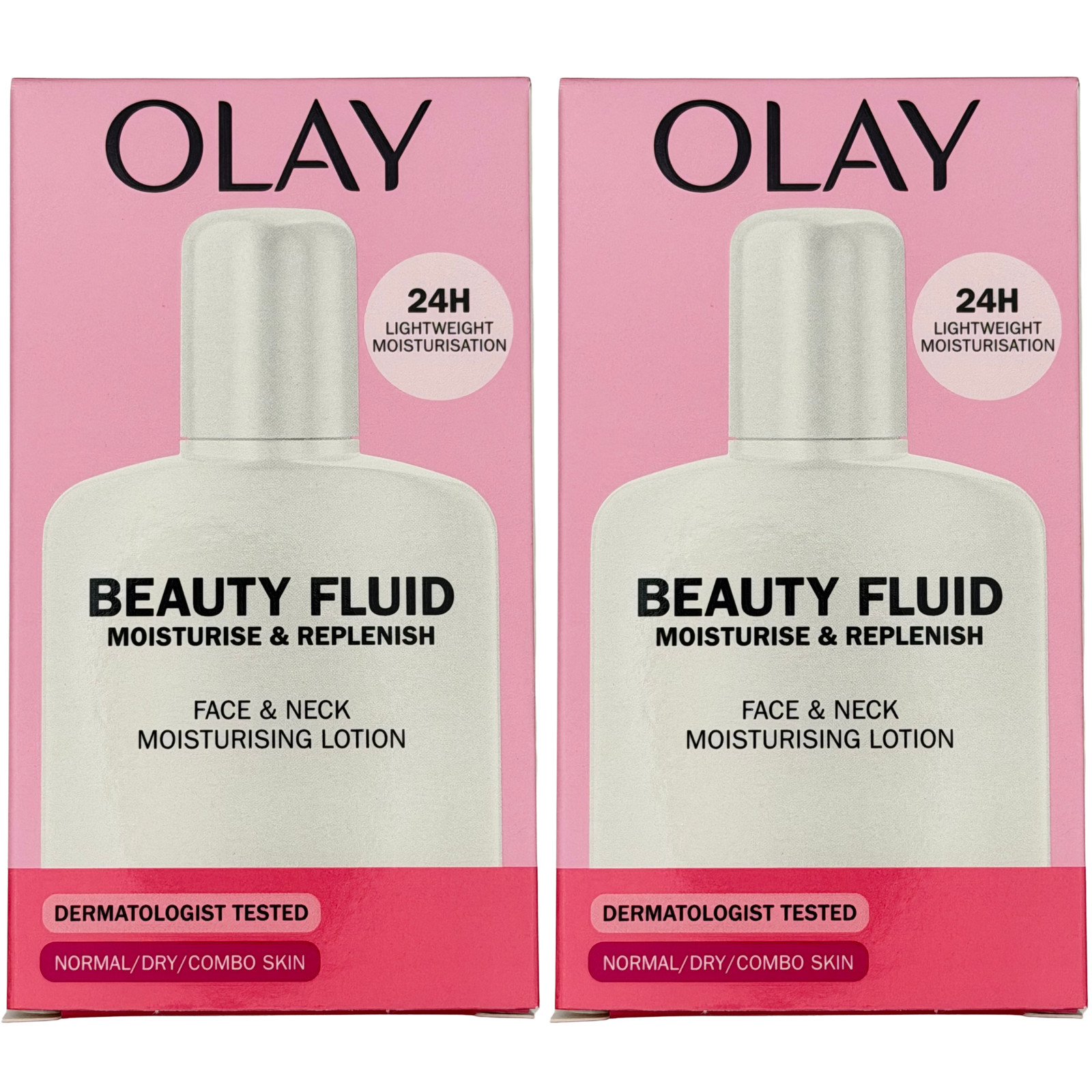 Olay Beauty Fluid Moisturise & Replenish Face & Neck Lotion 100ml - 2 Pack