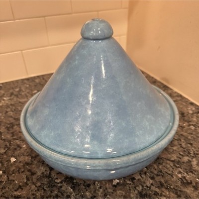 Blue Terracotta Ceramic Tagine With Lid Base Pan Gas Electric Compatible Italy  