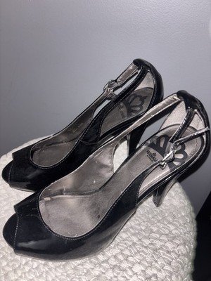 Black Fergalicious by Fergie Strappy Pump Peep Toe Heels