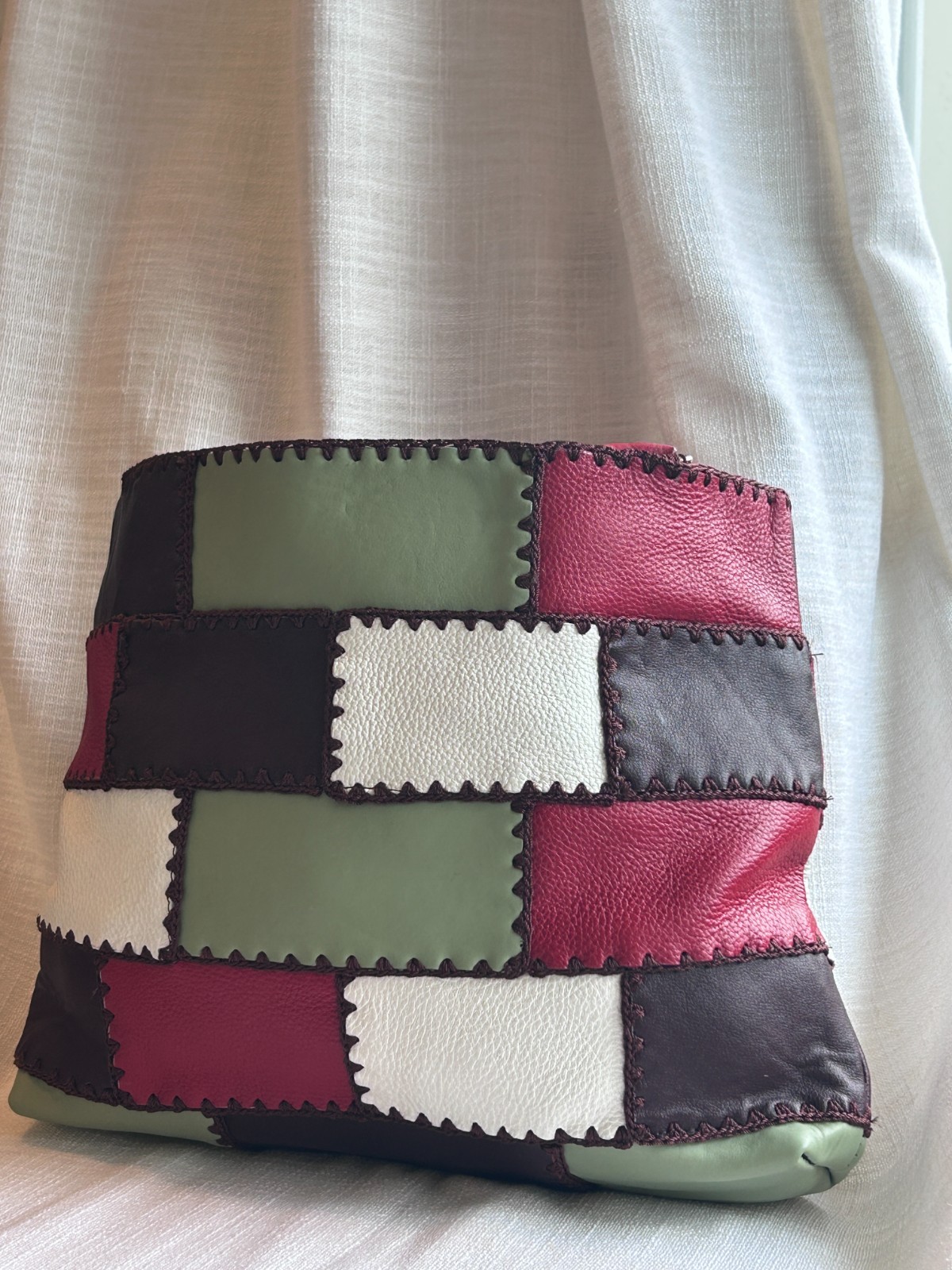 Handmade Leather Patchwork Shoulder Bag - image 3