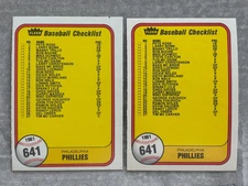 (2) 1981 Fleer Checklist "Double Threat" Variation Error Baseball Card Lot #641