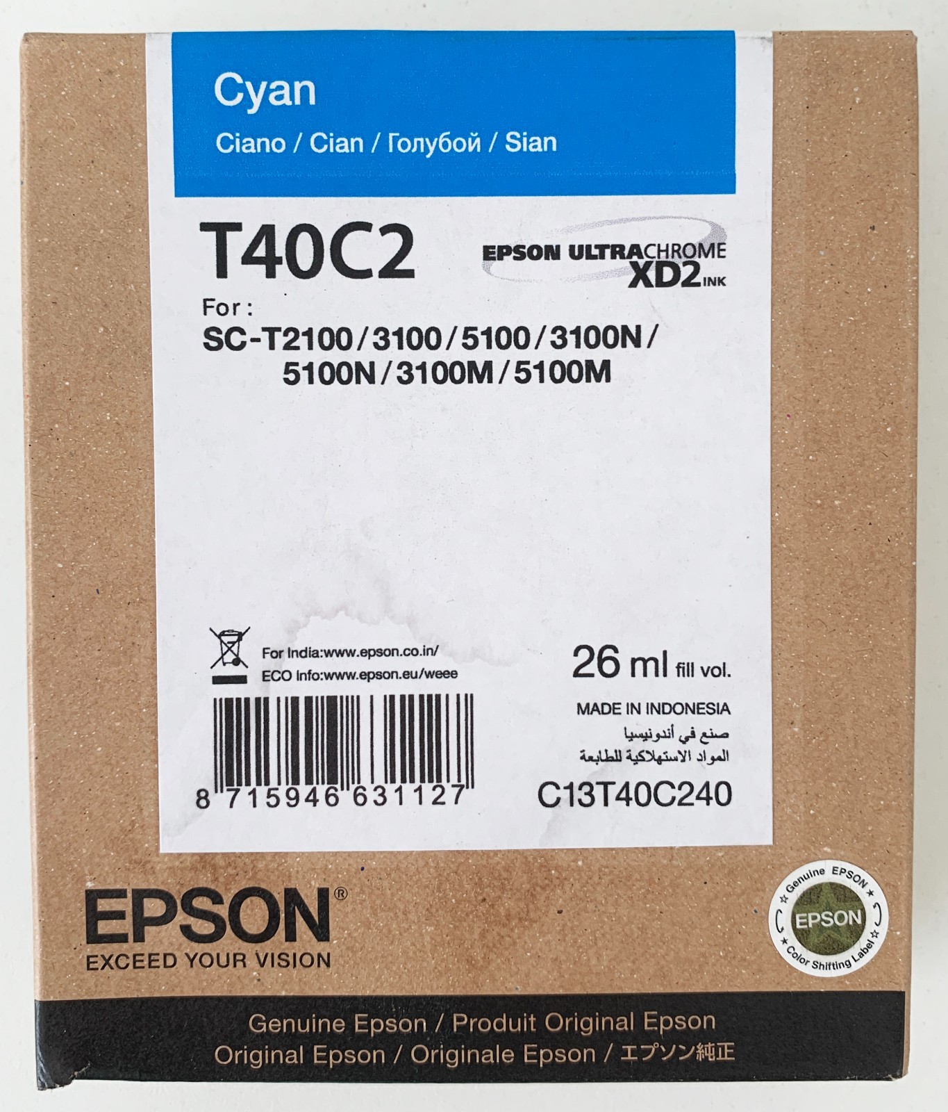 Genuine Epson Ink - T40C2 CYAN / SC-T2100 T3100 T5100 (INC VAT) - Image 2