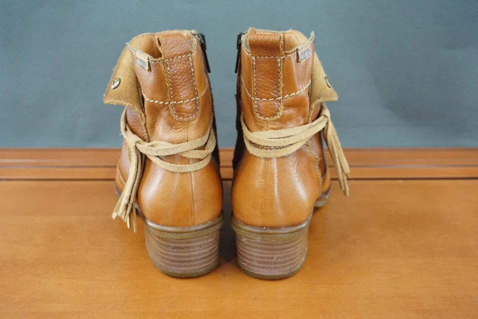 Pikolinos Boots Womens Size 37 Brown Leather Ankle Western Tassel Zip Block Heel - Image 4 of 4