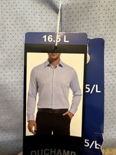 Duchamp London Men's Slim Fit Cotton Stretch Shirt, Blue, Size 16.5 L