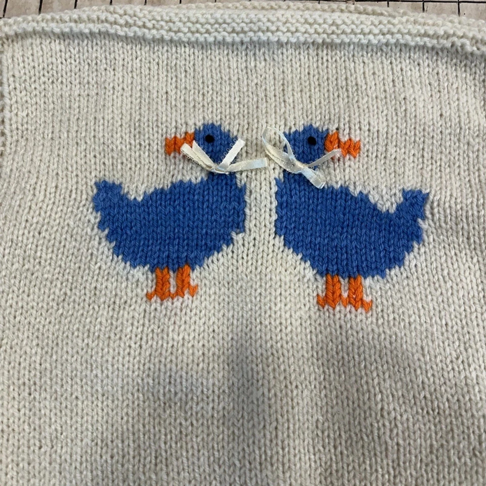 Verdadero Lote Chaleco Suéter Vintage Intarsia Gato Pato Liguero Puntada Años 60 70 Niños Bebé Foto 3 de 4