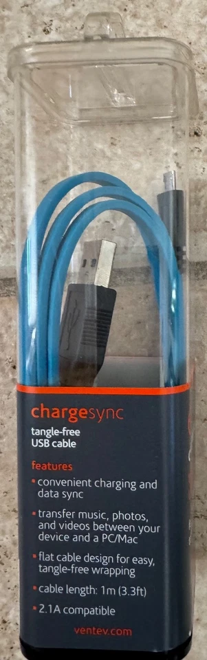 Ventev CABLEMCRBLUVNV Charge/Sync Tangle Resistant Micro USB Data Cable - Image 4 of 4
