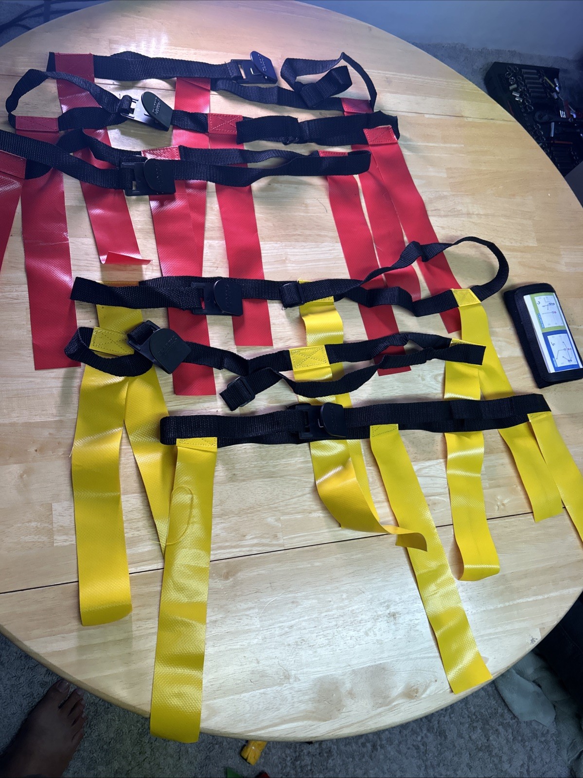 Flag Football Belts Set with Adjustable Straps and Flags 6 Total 3 Yellow 3 Red
