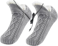 Electric Heated Fleece Socks Slippers for Men Women, Winter USB Heating Pad Knit