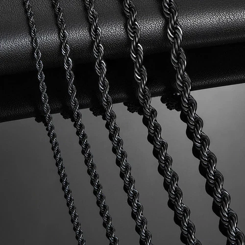 Stainless Steel Rope Chain Necklace Black Tone Men Twisted Modern Jewelry