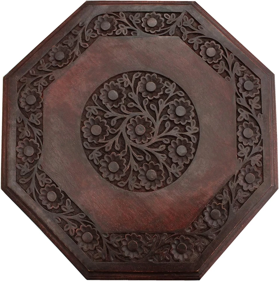 COTTON CRAFT Solid Wood Accent End Table - Hand 18x18, Antique Dark Brown  - Image 4 of 4