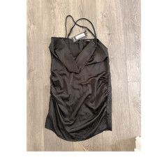 boohoo Black Satin Slip Dress Cowl Neck Strappy Sleeveless Zip Size UK 12 US 8