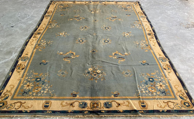 Vintage Chinesischer Peking Handarbeit Floral Mehrfarbig Wollteppich Carpet 345x240 cm