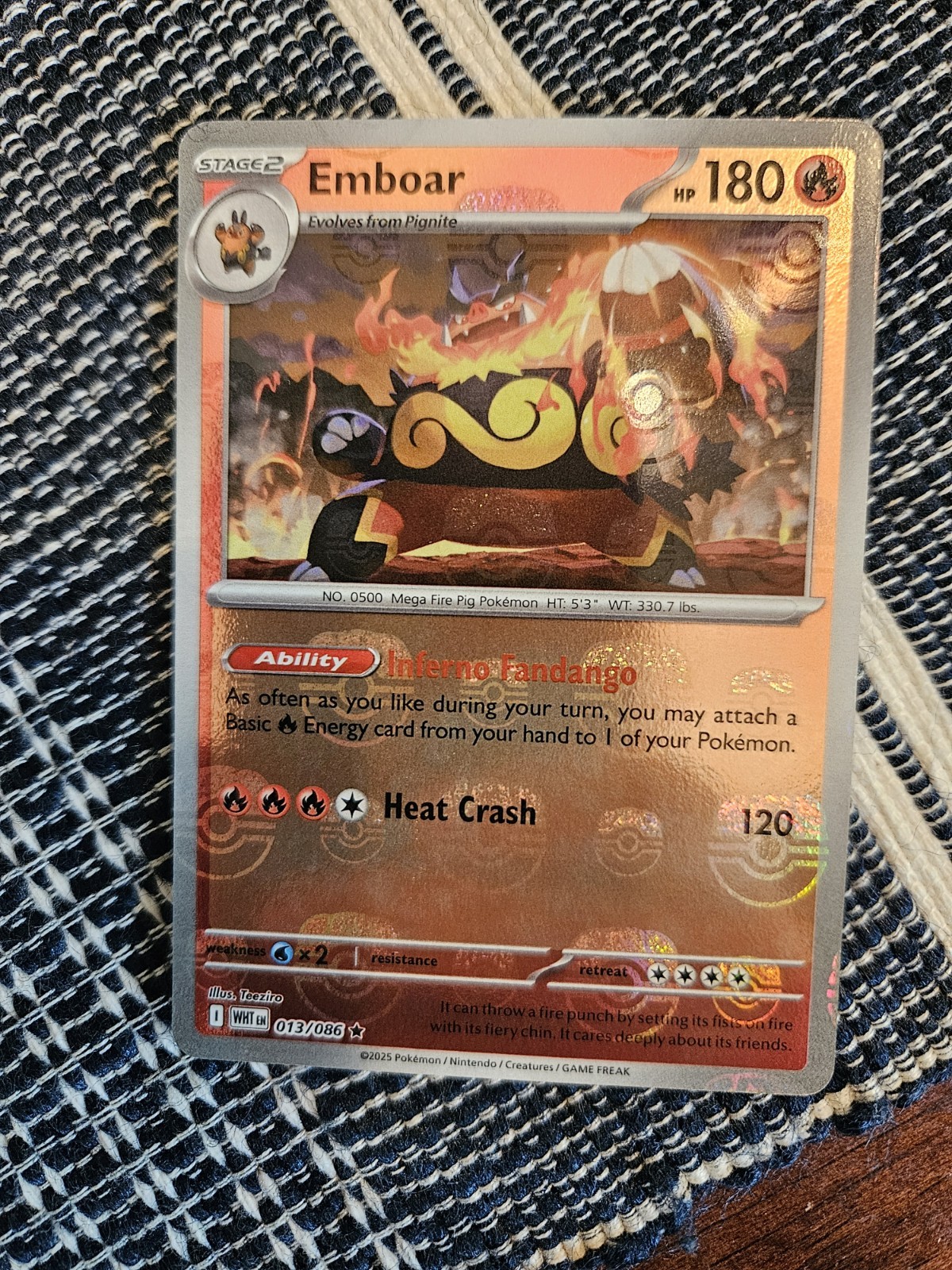 Emboar Master Ball Reverse Holo 013/086 White Flare Pokemon TCG