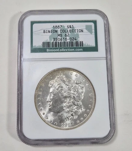 1887 NGC Binion Collection MS62 Morgan Silver Dollar $1 US Mint Reverse Toning
