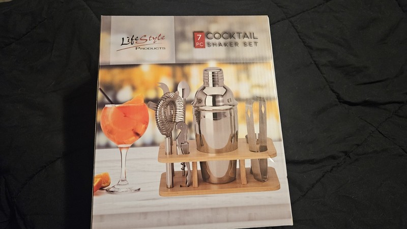 Lifestyle Products 7-Piece Stainless Steel Cocktail Shaker Set w/ Wood Stand