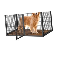 47'' Wooden Dog Crate with 3 Doors   Elegant Rustic Brown Design for Pets,