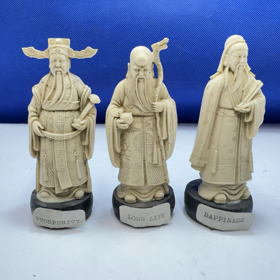 Set Of 3 Chinese Gods Resin Statues Prosperity Happiness & Long Life Shao Fu Lu