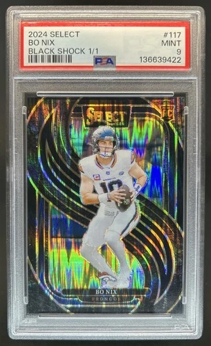 2024 Panini Select Bo Nix Premier RC Black Prizm Shock Rookie #1/1 Broncos PSA 9