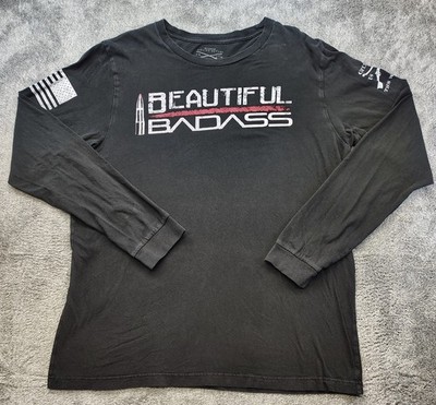 Grunt Style ''Beautiful Badass'' Long Sleeve T Shirt Womens Size XL Black Top