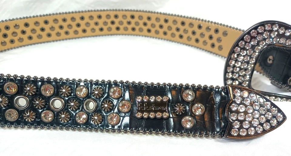 b.b. simon jeweled western belt, 30", black leather, Swarovski crystals. DS07 - Image 3 of 4