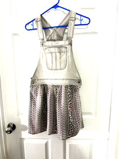 Jordache Washed Denim Overall Jumper Dress Multi Color Skirt Size XL 14-16
