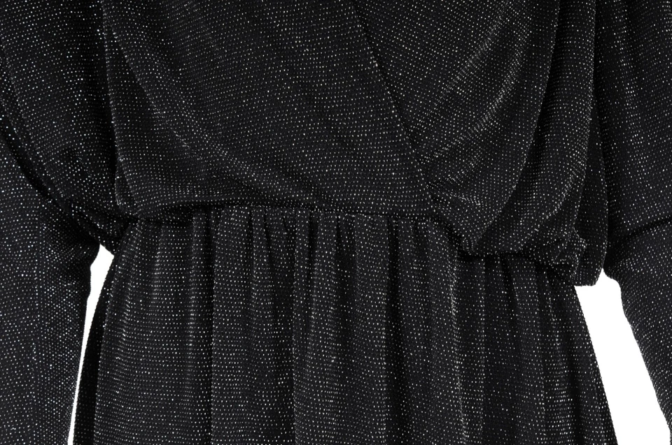 Mini Vestido Balenciaga Mujer Envolvente de Cristal 38 Negro Plata Lentejuelas Volantes Plisado Foto 3 de 4