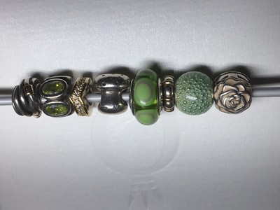 Pandora Set 8 Charms bicolor,Silber,Gold,Grün,Clip Rose,Bublle,Seil