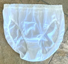 HANES 6/M SNOW WHITE Silky Smooth Shiny All Nylon Hi Cut Brief Panties NEW