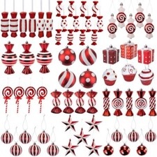 Christmas Red and White Glitter Tree Hanging Decorations - Choose Design