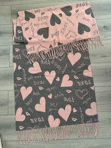 Soft I Love You Heart Design Cashmere Blend Reversible Winter Warm Scarf Shawl - Picture 15 of 32