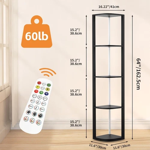 Corner Shelf with RGB Light 5-Tier Corner Bookshelf Floor Lamp Display Shelf - Picture 5 of 10