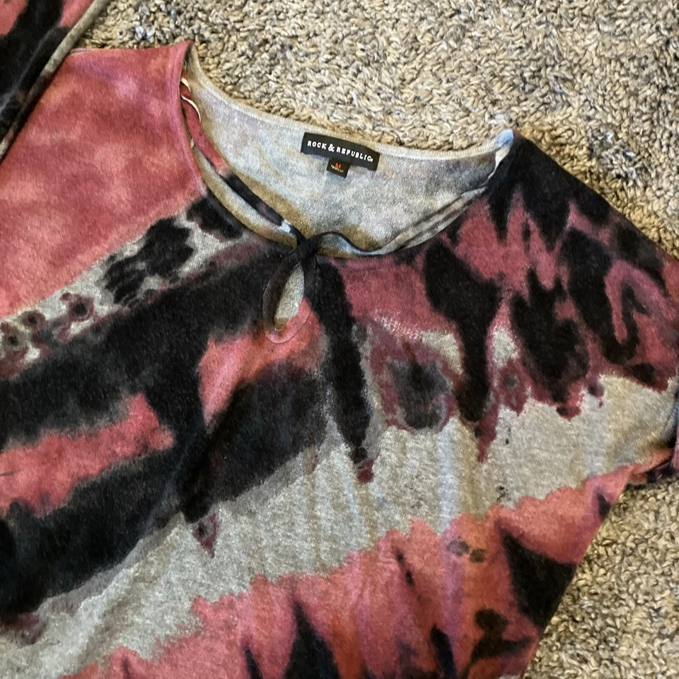 Rock & Republic Women's Striped Blouse Shirt Size Medium Round Neck Long Sleeve - Image 3 of 4