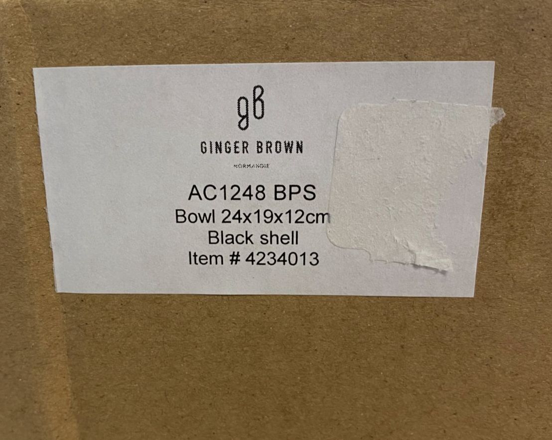 $483 Ginger Brown Black Marquetry and Brass Pen Shell Bowl