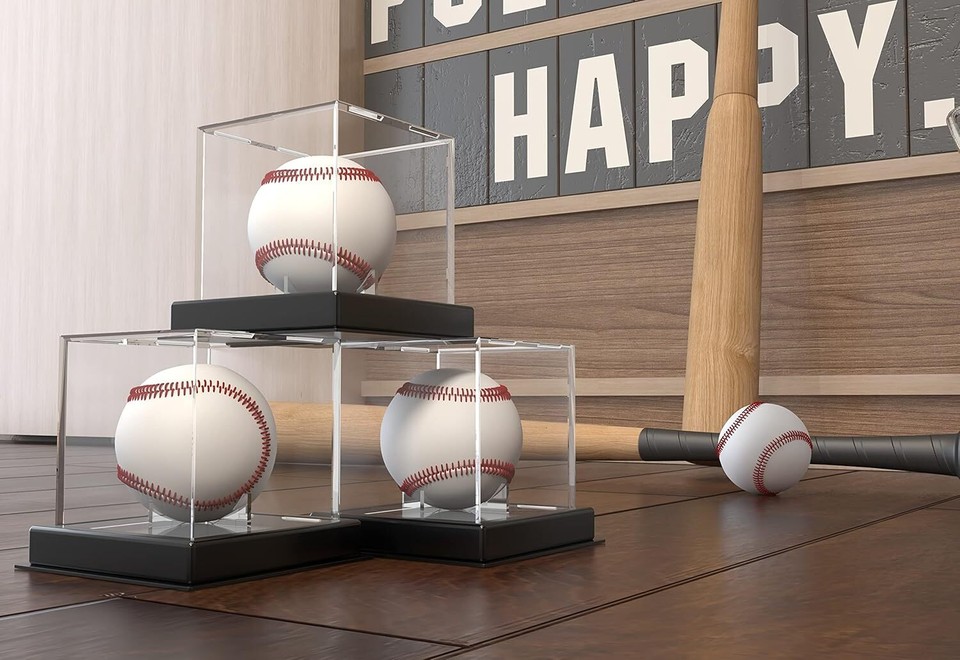2x UV Protected BASEBALL HOLDER STAND Ball Display Case Acrylic Cube ...