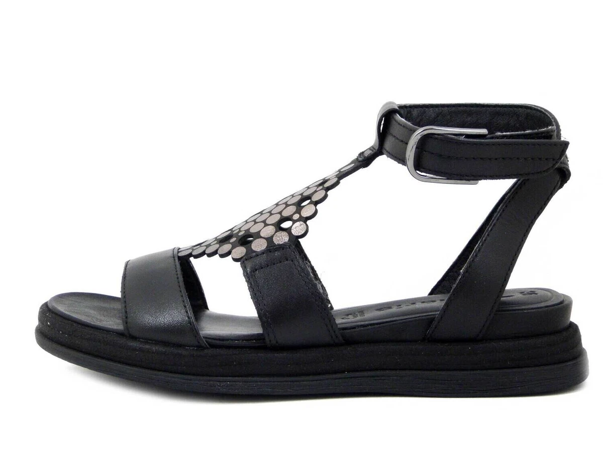 Sandali Donna Bassi 36 Neri Comodi in Pelle Nero Zeppa Bassa Antiscivolo TAMARIS